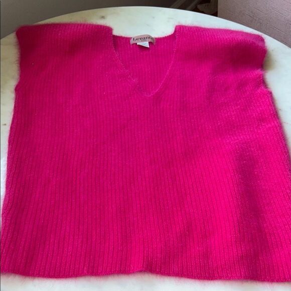 Vintage hot pink angora V-Neck Knit Sweater - Picture 2 of 4